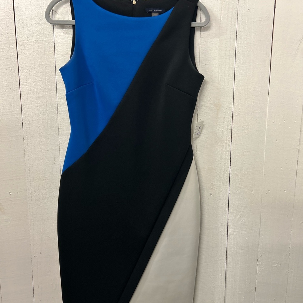 Tommy Hilfiger Blue and Black Asymmetrical Sheath Dress
